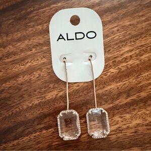 ALDO NWT Gold-Tone Drop Earrings w Clear Crystal Emerald Pendants in Pave Frame